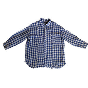 VICI Linen Button Front Mens Shirt Raw Fringe Hem Large Check